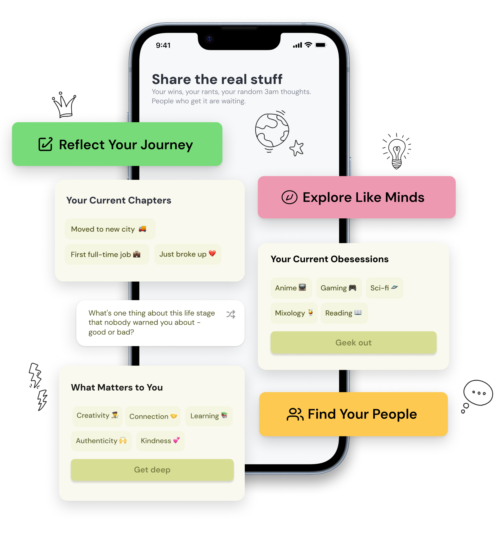 Introvrs mobile app interface displaying meaningful conversation features, user profiles, and connection tools designed specifically for introverts